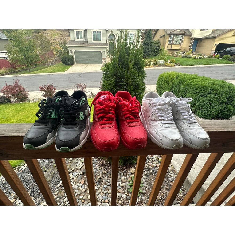 Nike Air Max 90 GS Sneaker Lot Triple White Red Green Glow Size 6.5Y 3 Pairs